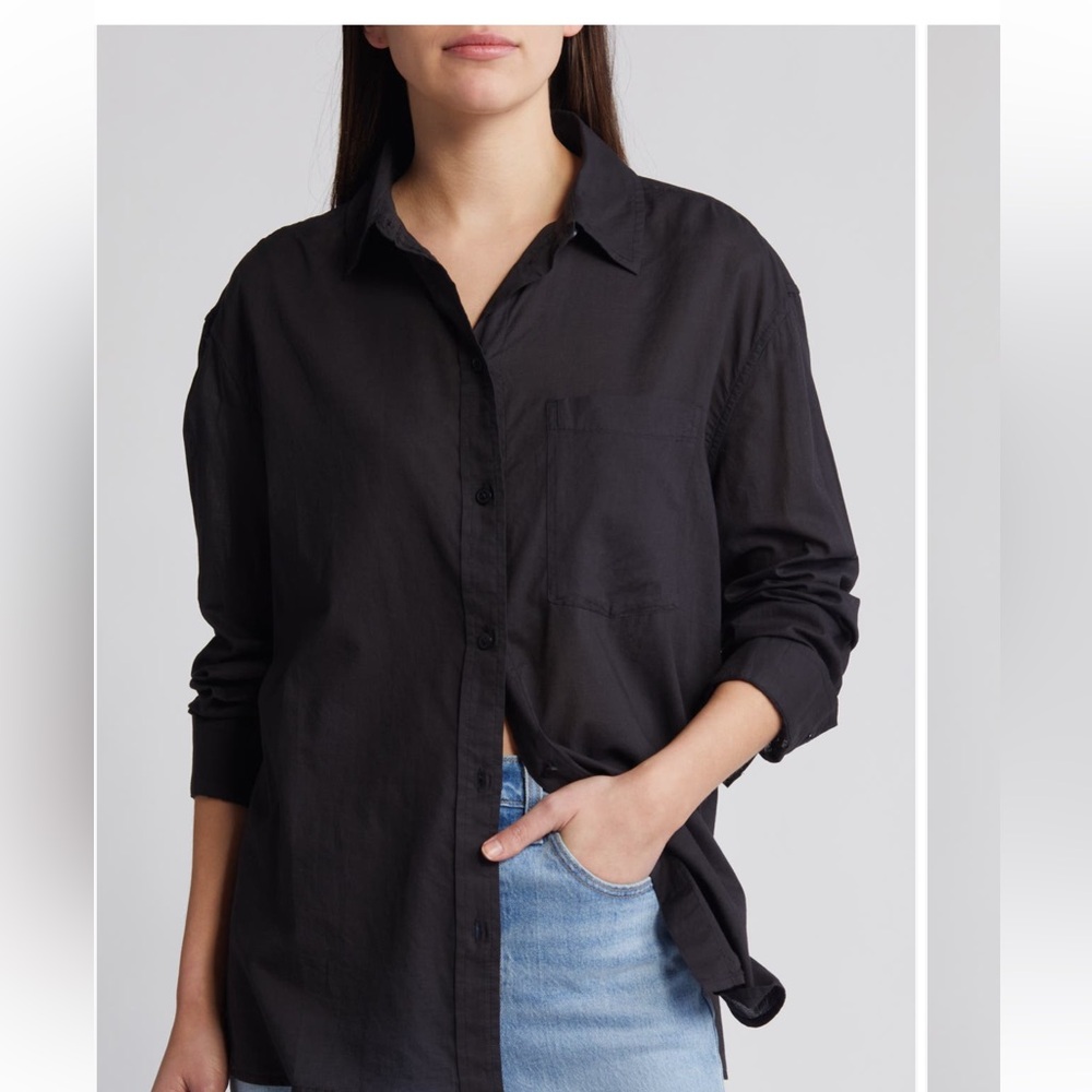 Treasure and Bond Button Up in Cotton Voile, Size M, Black